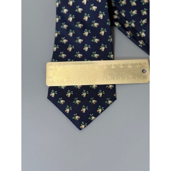 Brooks Brothers Silk Tie Navy Blue Holiday Bells Print Necktie USA Made - Picture 2 of 5